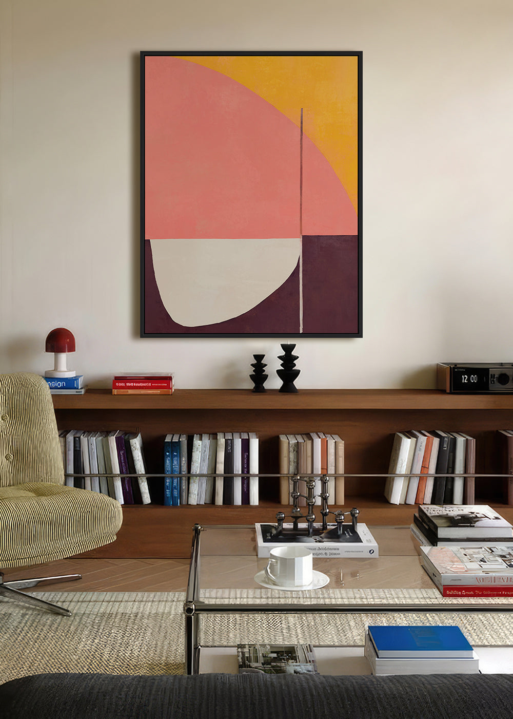 Moderne Framed Canvas 70x90x4cm Burgundy & Orange Multi