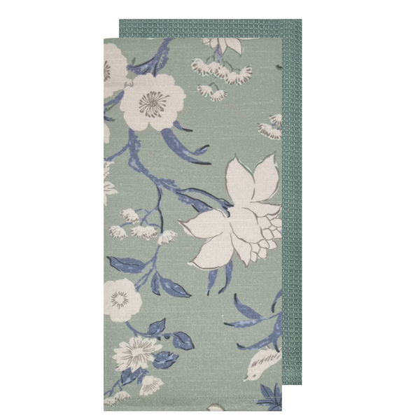 Nordhem 2 Pack Tea Towels 50x70x0.2cm Blue Grey Floral Multi; ETA Early October