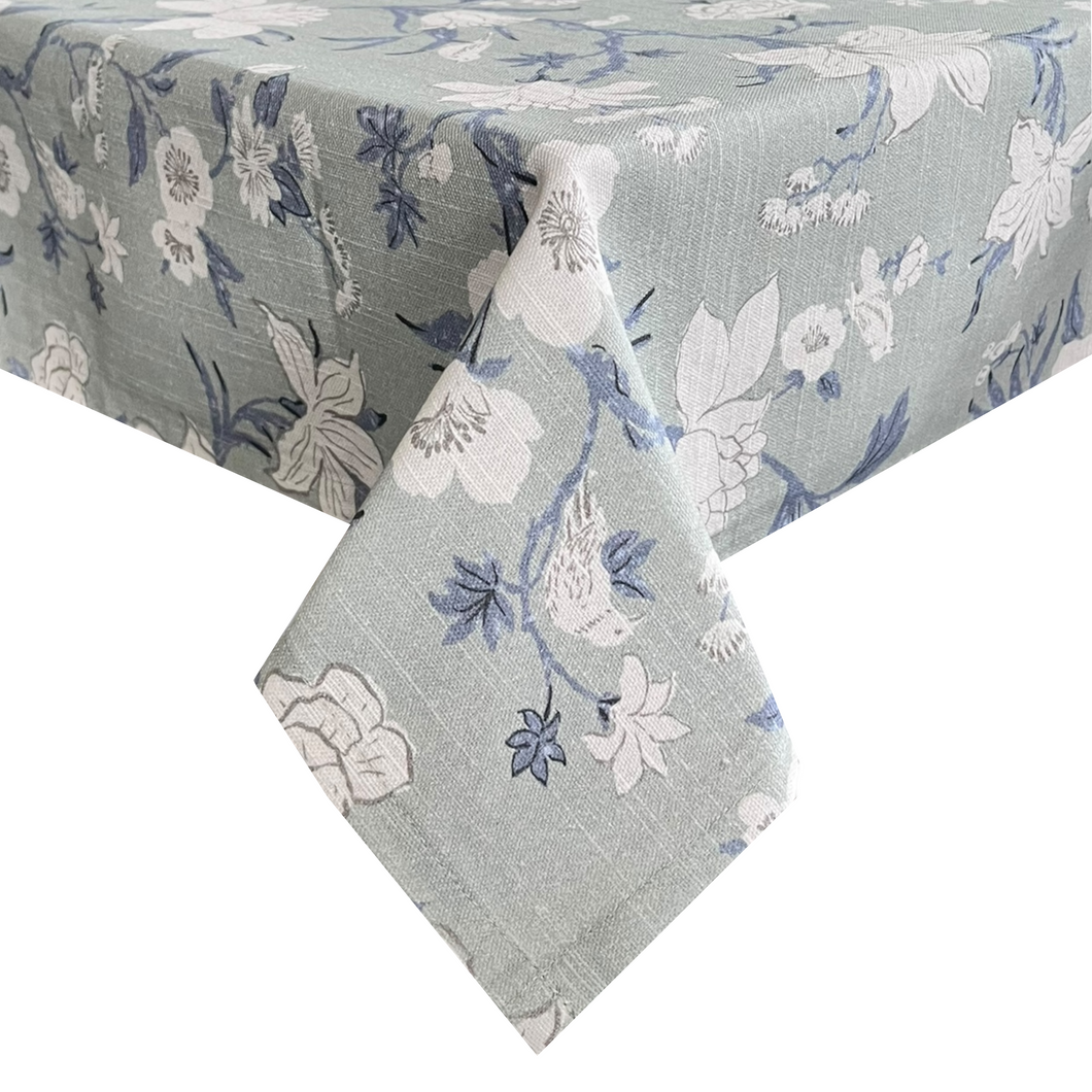 Nordhem Rectangle Tablecloth 150x270x0.2cm Blue Grey Floral; ETA Early October