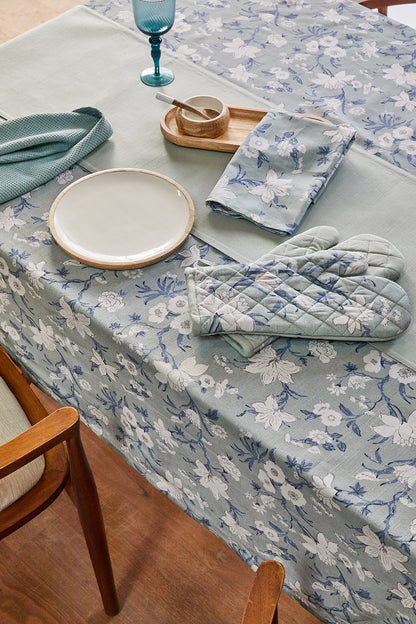 Nordhem Rectangle Tablecloth 150x270x0.2cm Blue Grey Floral
