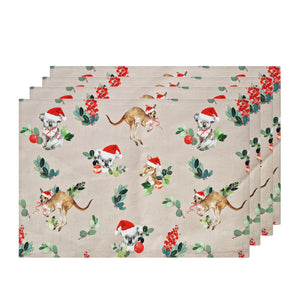 Outback Christmas Placemat 4pk 33x48cm Beige & Red