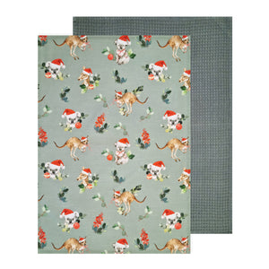 Outback Christmas Tea Towel 2pk 50x70cm Mint & Green