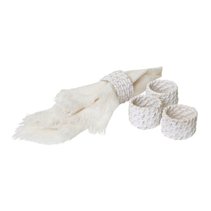 Pacifica Rattan Napkin Ring Set of 4 Whitewash