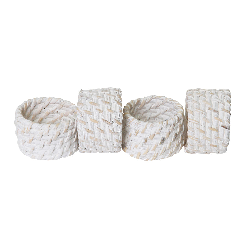 Pacifica Rattan Napkin Ring Set of 4 Whitewash