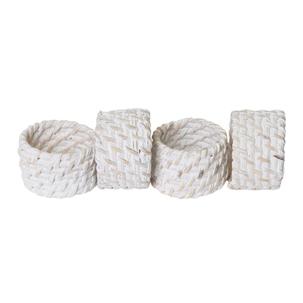 Pacifica Rattan Napkin Ring Set of 4 Whitewash