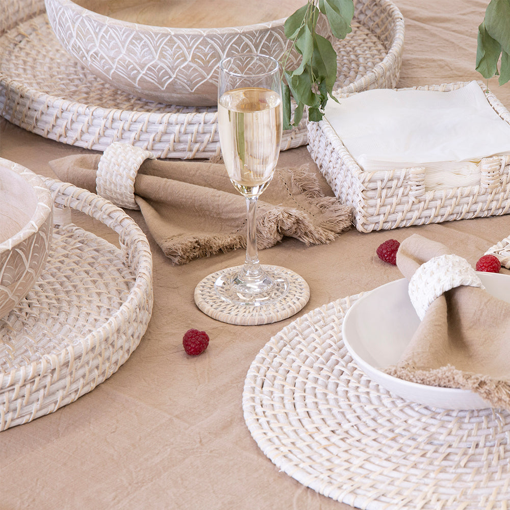 Pacifica Rattan Napkin Ring Set of 4 Whitewash