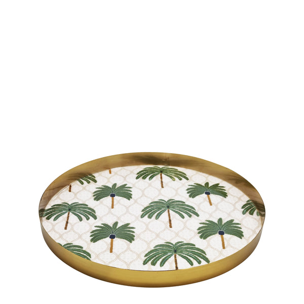 Palm Round Serving Tray Medium 25x2.5cm Gold