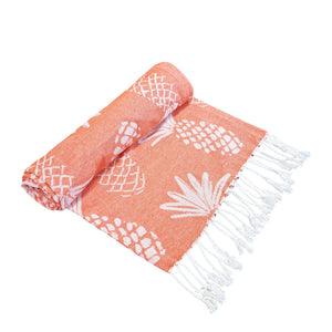 Pineapple Turkish Towel 90x180cm Tangerine & White