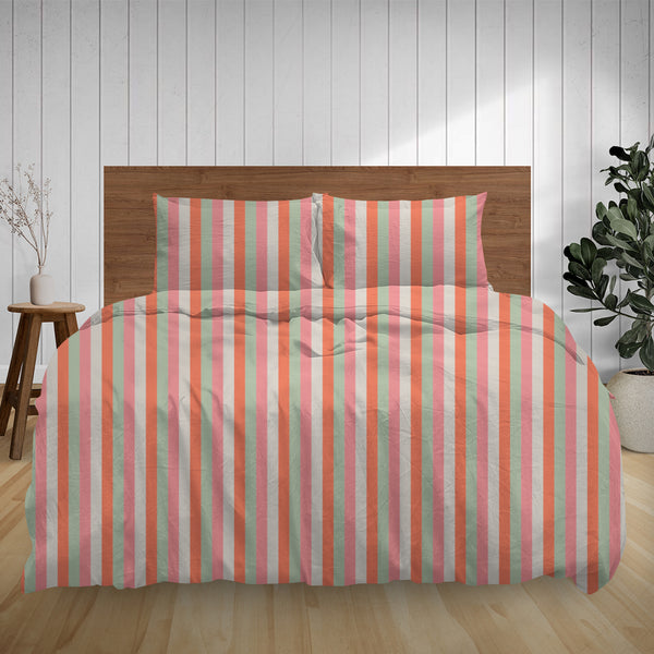 Printed Flannelette Duvet Cover King PastelStripe