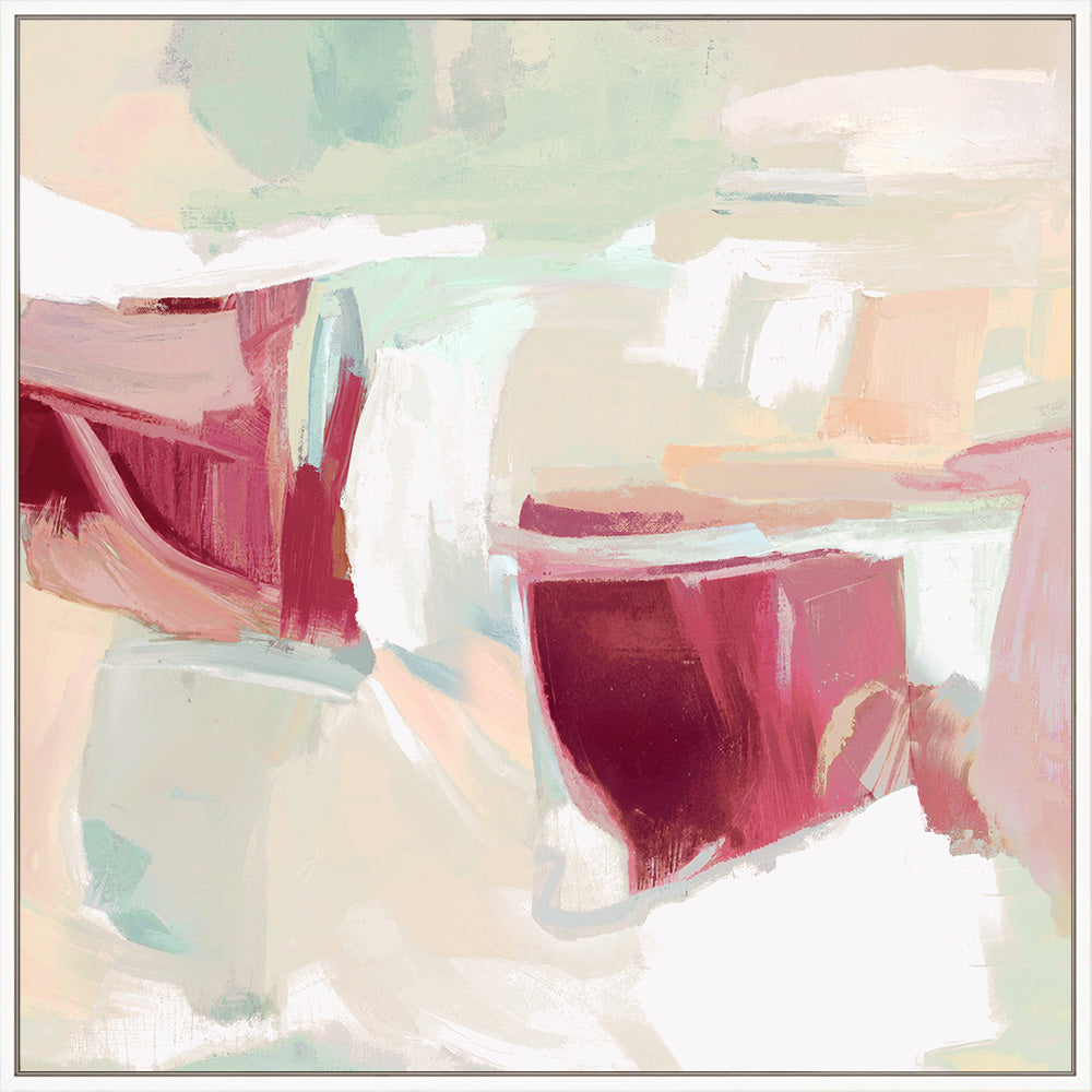 Rhubarb Dreams Framed Canvas 80x80x4cm Burgundy & Green Multi