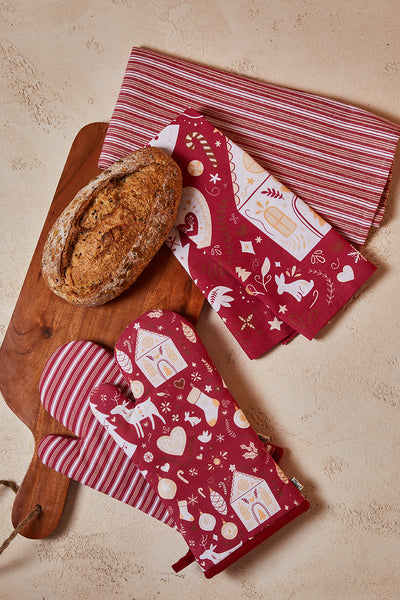 Scandi Yule Oven Mitt 2pk 19x35x3cm Red Multi