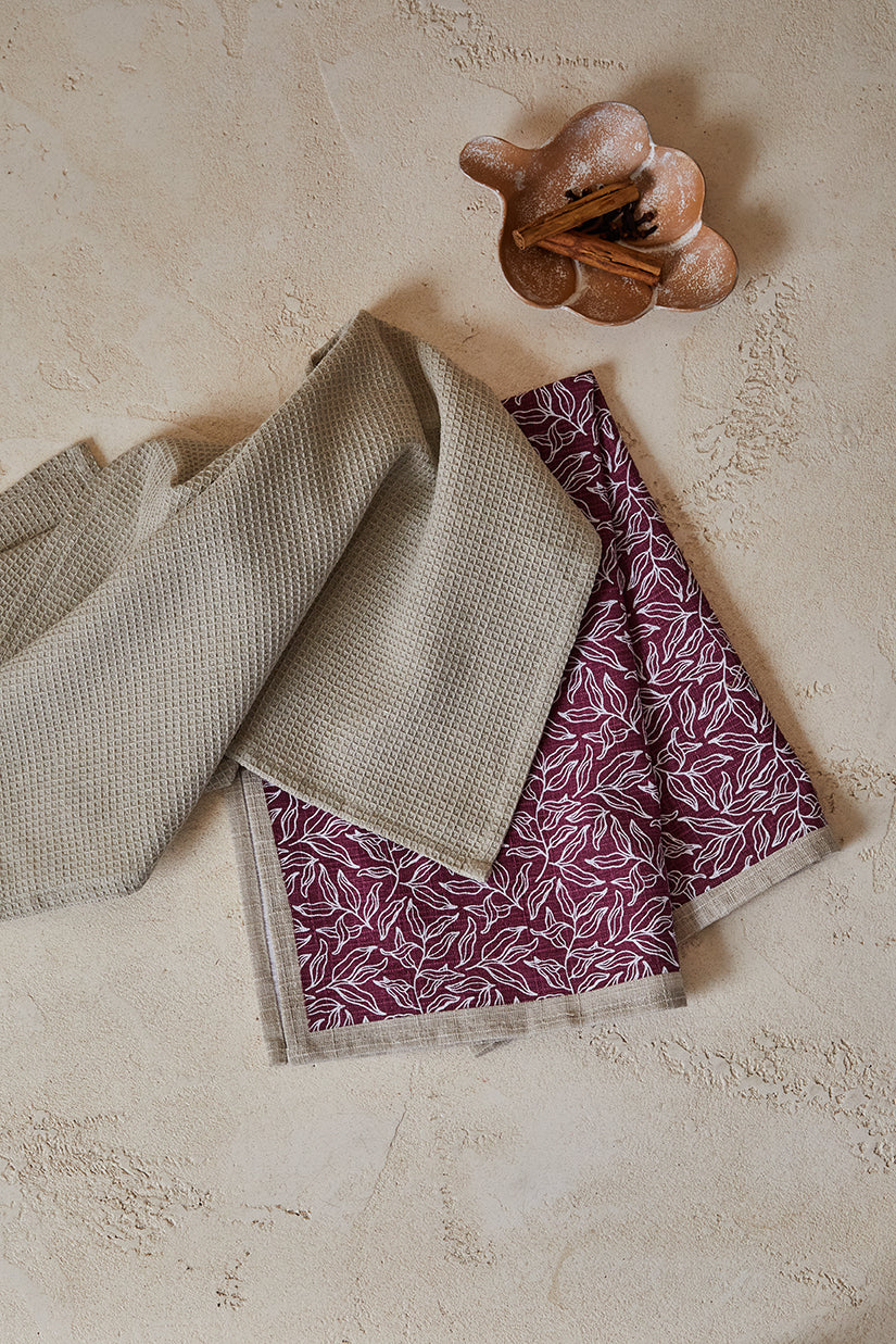 Serenity 2pk Tea Towel 50x70x2cm Burgundy