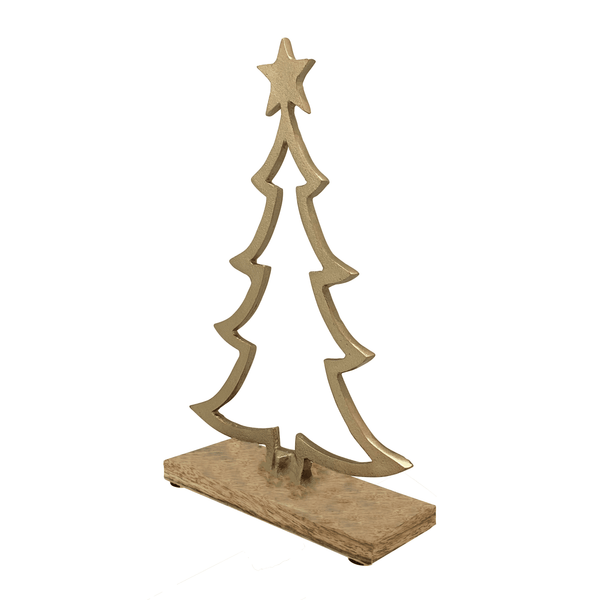 Starlight Xmas Tree on Wood Base Small 22x7.5x33cm Gold