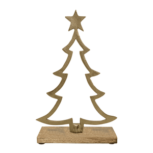 Starlight Xmas Tree on Wood Base Small 22x7.5x33cm Gold