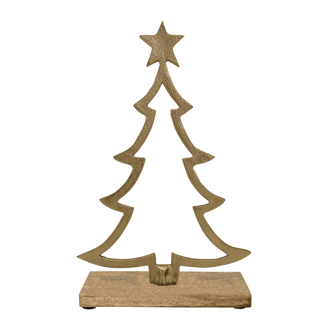 Starlight Xmas Tree on Wood Base Small 22x7.5x33cm Gold