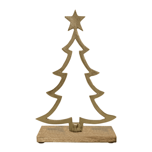 Starlight Xmas Tree on Wood Base Small 22x7.5x33cm Gold