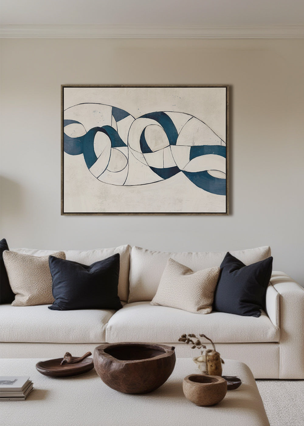 Timeless Drift Framed Canvas 70x90x4cm Beige & Blue Multi