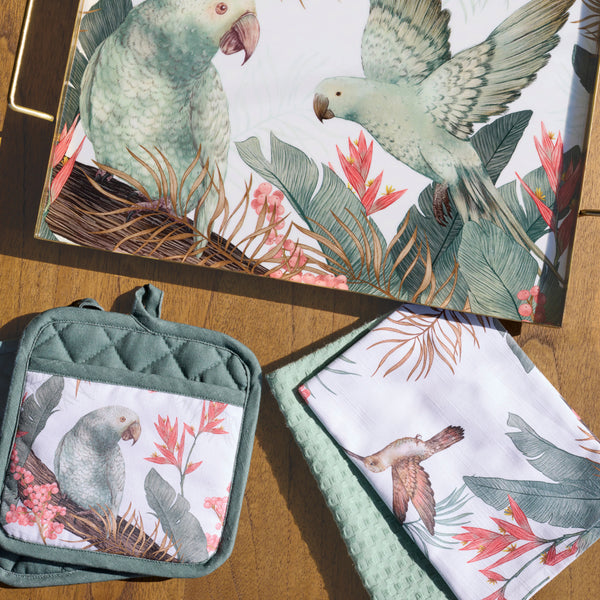 Tropical 2 Pack Tea Towels 50x70cm White & Mint