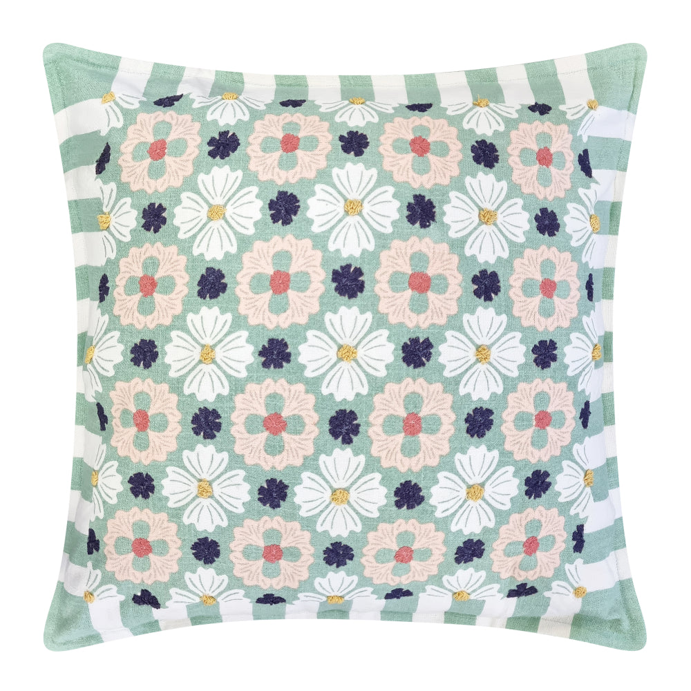 Zoe Cushion 50x50cm Peppermint & White Multi