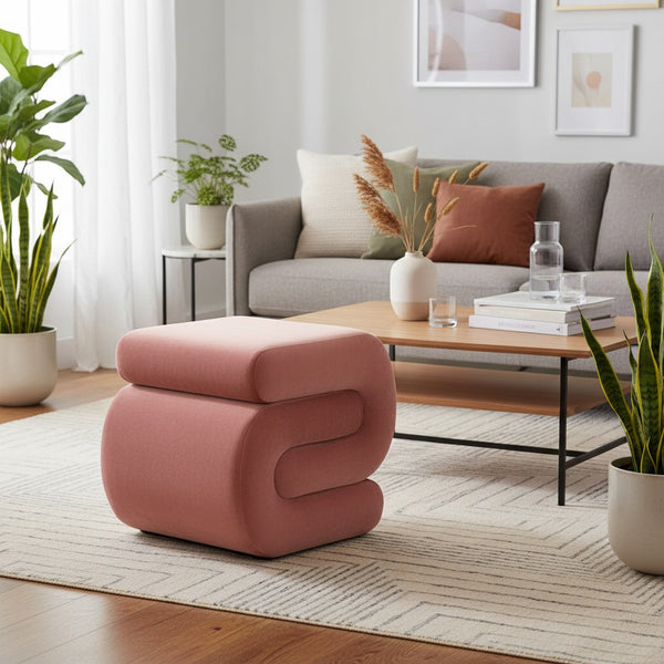 Serpentine Velvet Ottoman 51x47x45.5cm Rose Gold