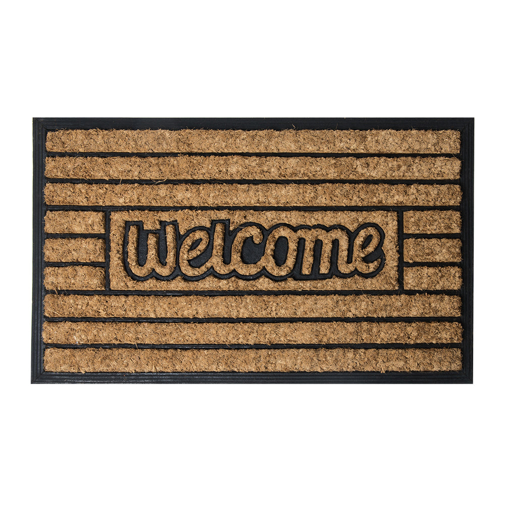 Brush Moulded Coir Mat 45x75cm Welcome + Horizontal Stripe