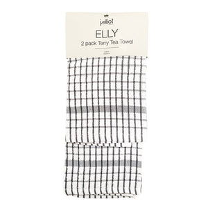 Elly 2 Pack Tea Towels 45x65cm Charcoal