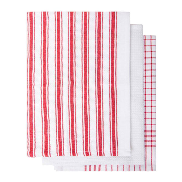 Gardenia 3 Pack Tea Towels 50x70cm Red