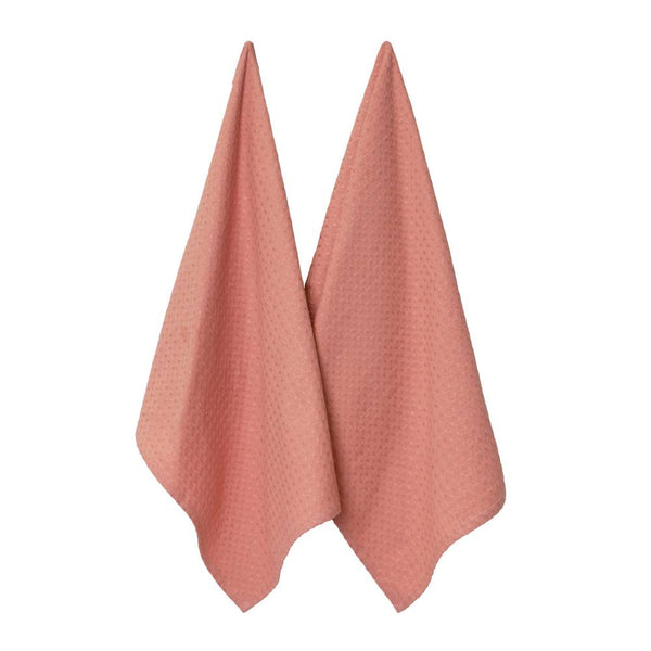 Waffle 2 Pack Tea Towels 50x70cm Clay Pink