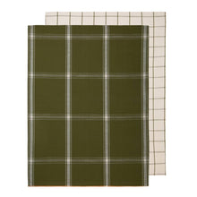 Load image into Gallery viewer, Check 2 Pack Tea Towels 50x70cm Olive &amp; Sand
