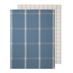Check 2 Pack Tea Towels 50x70cm Steel Blue & Sand