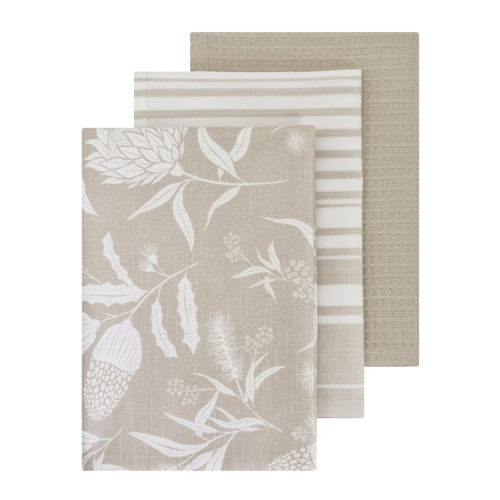 Bindi 3 Pack Tea Towel 50x70cm Grey Beige