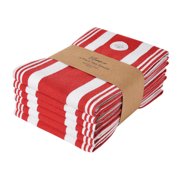 Eleanor 6 pack Tea Towel 50x70cm Red