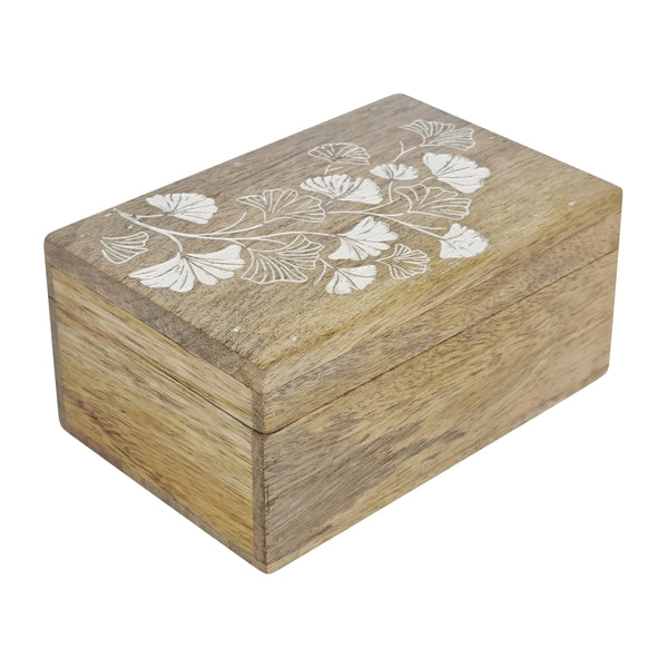 Ginkgo Rectangle Trinket Box 10x15x7cm Natural