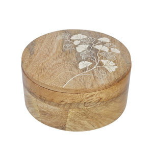 Ginkgo Round Trinket Box 15x15x7cm Natural