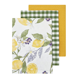 Lemon 3 Pack Tea Towel 50x70cm White Multi