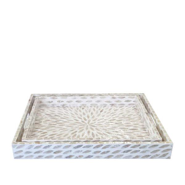 Nacre Rectangle Serving Trays Set of 2 40x31xh 4.5cm & 45x35xh5cm Pearl