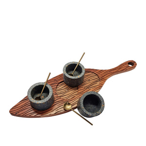 Terra Serving Board With Condiment Bowls & Spoons 45x13x5.5cm