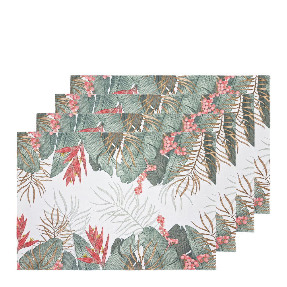 Tropical 4 Pack Placemats 33x48cm White & Evergreen