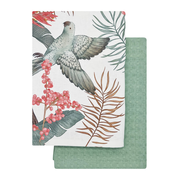 Tropical 2 Pack Tea Towels 50x70cm White & Mint