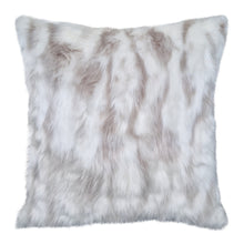 Load image into Gallery viewer, White Lynx Faux Fur Cushion 50x50cm Ivory &amp; Silver Grey
